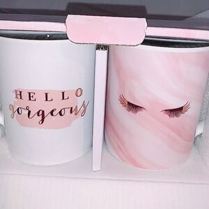 Beauty Labs Pink White Gold Ceramic Mugs Set